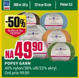Europris POPSY GARN, NOK 49.9 tilbud