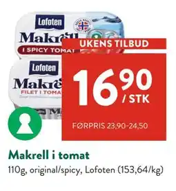 Jacobs Makrell i tomat, NOK 16.9 tilbud