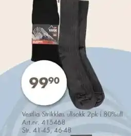 Sparkjøp Vestlia strikkløs ullsokk 2pk i 80%ull tilbud