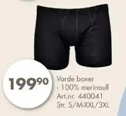 Sparkjøp Varde boxer i 100% merinoull tilbud