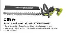 Felleskjøpet Ryobi batteridrevet hekksaks RY18HT55A-125, NOK 2899 tilbud