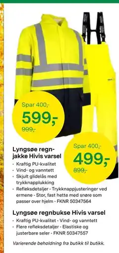 Felleskjøpet Lyngsøe regnbukse Hivis varsel, NOK 499 tilbud
