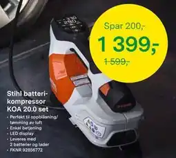 Felleskjøpet Stihl batterikompressor KOA 20.0 set, NOK 1399 tilbud