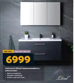 Megaflis Lind Luxury 100 sort baderomsmøbel m/ enkel servant, NOK 6999 tilbud