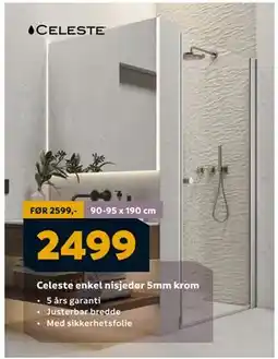 Megaflis Celeste enkel nisjedør 5mm krom, NOK 2499 tilbud