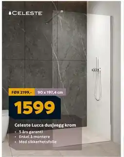 Megaflis Celeste Lucca dusjvegg krom, NOK 1599 tilbud