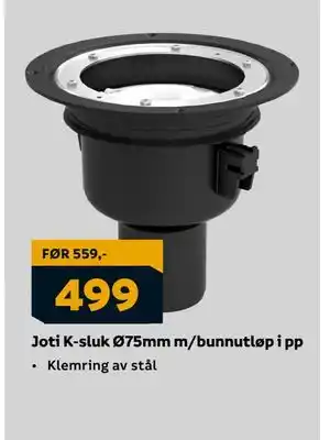 Megaflis Joti K-sluk Ø75mm m/bunnutløp i pp, NOK 499 tilbud