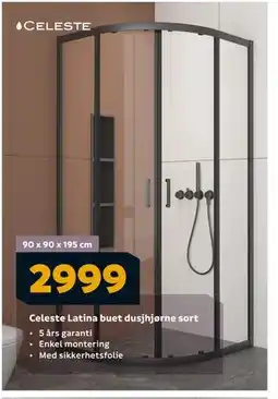 Megaflis Celeste Latina buet dusjhjørne sort, NOK 2999 tilbud
