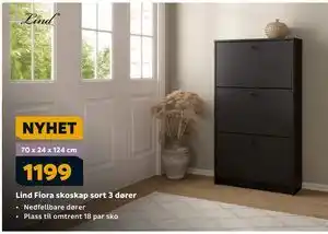 Megaflis Lind Fiora skoskap sort 3 dører, NOK 1199 tilbud