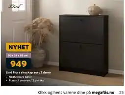Megaflis Lind Fiora skoskap sort 2 dører, NOK 949 tilbud