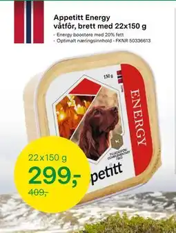 Felleskjøpet Appetitt Energy våtfôr, brett med 22x150 g, NOK 299 tilbud