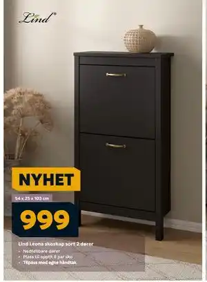 Megaflis Lind Leona skoskap sort 2 dører, NOK 999 tilbud