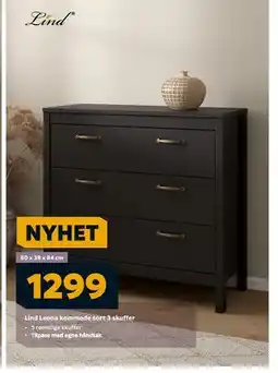 Megaflis Lind Leona kommode sort 3 skuffer, NOK 1299 tilbud