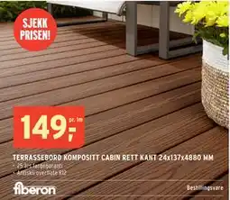 Montér TERRASSEBORD KOMPOSITT CABIN RETT KANT 24x137x4880 MM, NOK 149 tilbud
