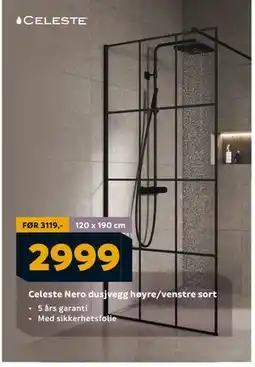 Megaflis Celeste Nero dusjvegg høyre/venstre sort, NOK 2999 tilbud