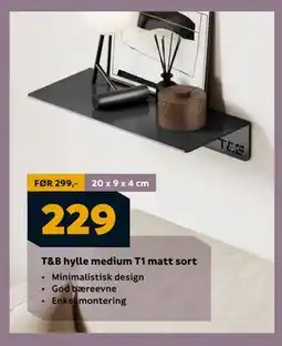 Megaflis T&B hylle medium T1 matt sort, NOK 229 tilbud