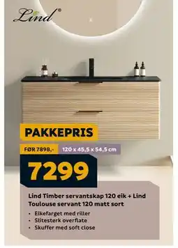 Megaflis Lind Timber servantskap 120 eik + Lind Toulouse servant 120 matt sort, NOK 7299 tilbud