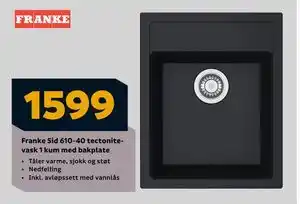 Megaflis Franke Sid 610-40 tectonitevask 1 kum med bakplate, NOK 1599 tilbud