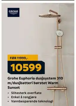 Megaflis Grohe Euphoria dusjsystem 310 m/dusjbatteri børstet Warm Sunset, NOK 10599 tilbud