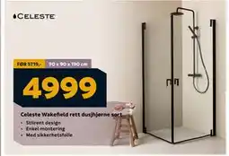 Megaflis Celeste Wakefield rett dusjhjørne sort, NOK 4999 tilbud