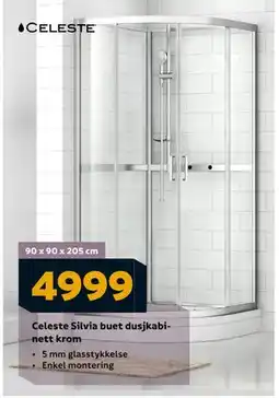 Megaflis Celeste Silvia buet dusjkabinett krom, NOK 4999 tilbud