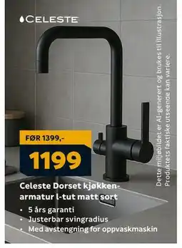 Megaflis Celeste Dorset kjøkkenarmatur l-tut matt sort, NOK 1199 tilbud