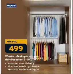 Megaflis Wenko teleskop åpent garderobesystem 3-delt, NOK 499 tilbud