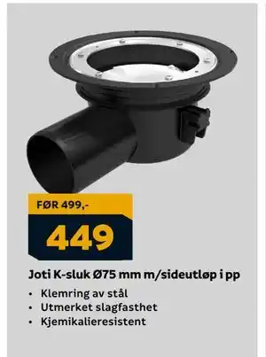 Megaflis Joti K-sluk Ø75 mm m/sideutløp i pp, NOK 449 tilbud