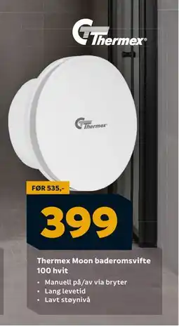 Megaflis Thermex Moon baderomsvifte 100 hvit, NOK 399 tilbud