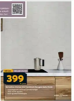 Megaflis BerryAlloc Kitchen Wall Sandstein Hexagon Satin Finish, NOK 399 tilbud