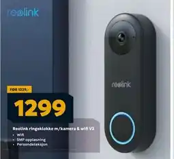 Megaflis Reolink ringeklokke m/kamera & wifi V2, NOK 1299 tilbud
