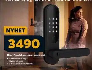 Megaflis Nimly Touch kodelås ultimate sort, NOK 3490 tilbud