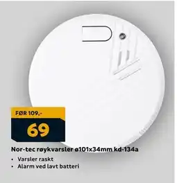 Megaflis Nor-tec røykvarsler ø101x34mm kd-134a, NOK 69 tilbud