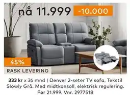 Skeidar Denver 2-seter TV sofa, NOK 11999 tilbud