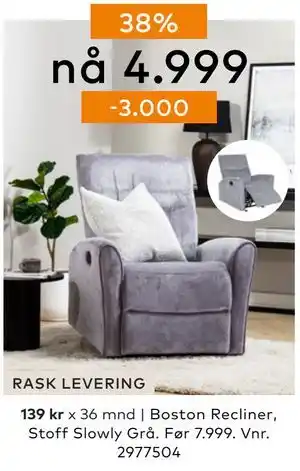 Skeidar Boston Recliner, NOK 4999 tilbud