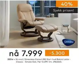 Skeidar Stressless Consul (M) Stol, NOK 7999 tilbud