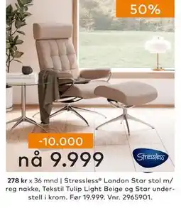 Skeidar Stressless London Star stol m/ reg nakke, NOK 9999 tilbud