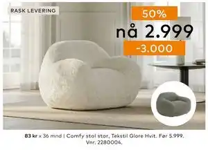 Skeidar Comfy stol stor, NOK 2999 tilbud