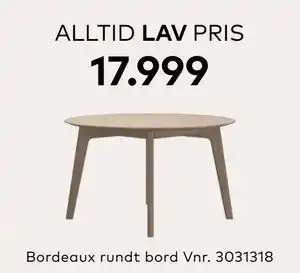 Skeidar Bordeaux rundt bord, NOK 17999 tilbud