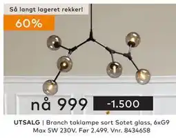 Skeidar Branch taklampe sort Sotet glass, NOK 999 tilbud
