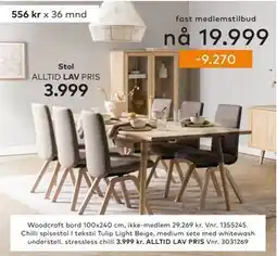Skeidar Chilli spisesto, NOK 3999 tilbud