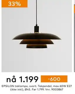 Skeidar EPSILON taklampe, NOK 1199 tilbud