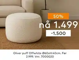 Skeidar Oliver puff Offwhite, NOK 1499 tilbud