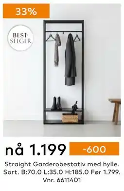 Skeidar Straight Garderobestativ med hylle, NOK 1199 tilbud