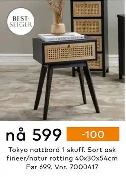 Skeidar Tokyo nattbord 1 skuff, NOK 599 tilbud