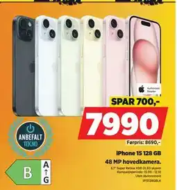 POWER iPhone 15 128 GB, NOK 7990 tilbud