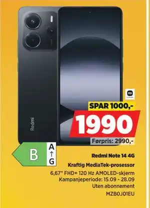 POWER Redmi Note 14 4G, NOK 1990 tilbud