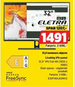 POWER 31,5 tommers skjerm, NOK 1491 tilbud