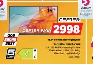 POWER 15,6 bærbar berøringsskjerm, NOK 2998 tilbud