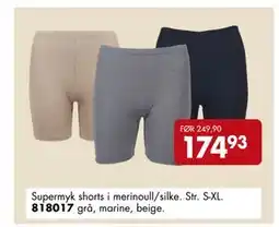 Sparkjøp Supermyk shorts i merinoull/silke, NOK 174.93 tilbud